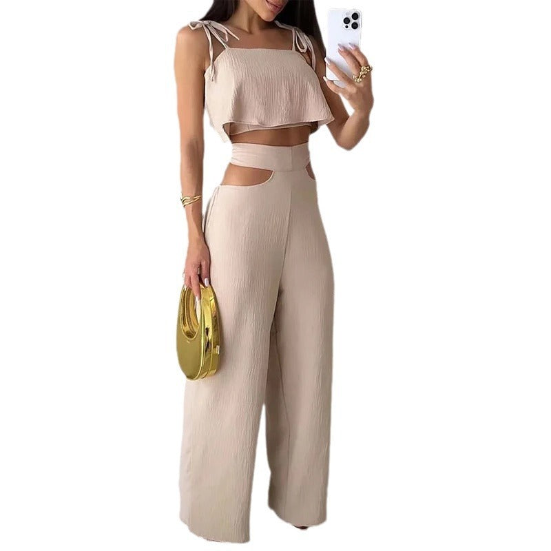 Sling Top Casual Hollow-out Trousers Suit